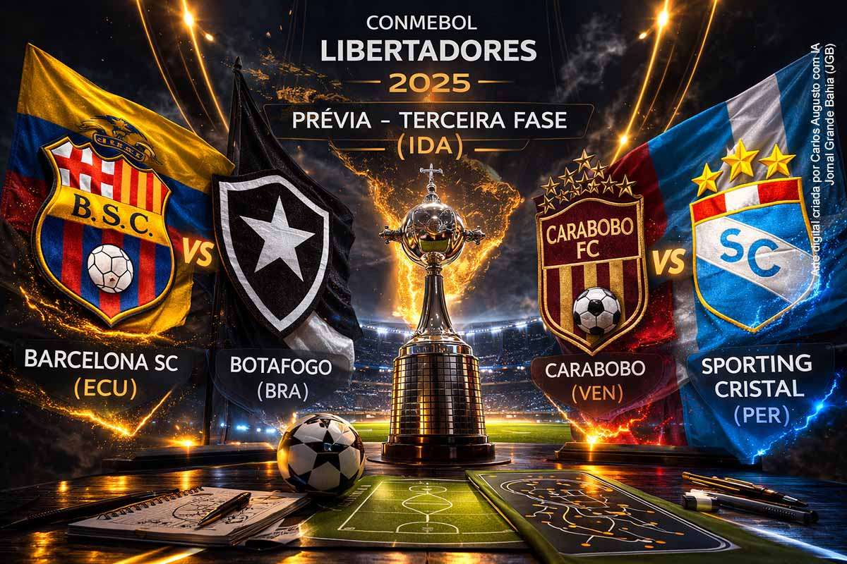 A terceira fase preliminar da Libertadores 2025 reúne Barcelona SC x Botafogo e Carabobo x Sporting Cristal em duelos decisivos pela vaga na fase de grupos. O Barcelona mantém retrospecto favorável contra o clube brasileiro, enquanto Carabobo e Cristal protagonizam confronto inédito, sustentado por histórico equilibrado entre venezuelanos e peruanos. Tradição, desempenho recente e fator casa surgem como elementos centrais na definição dos classificados.
