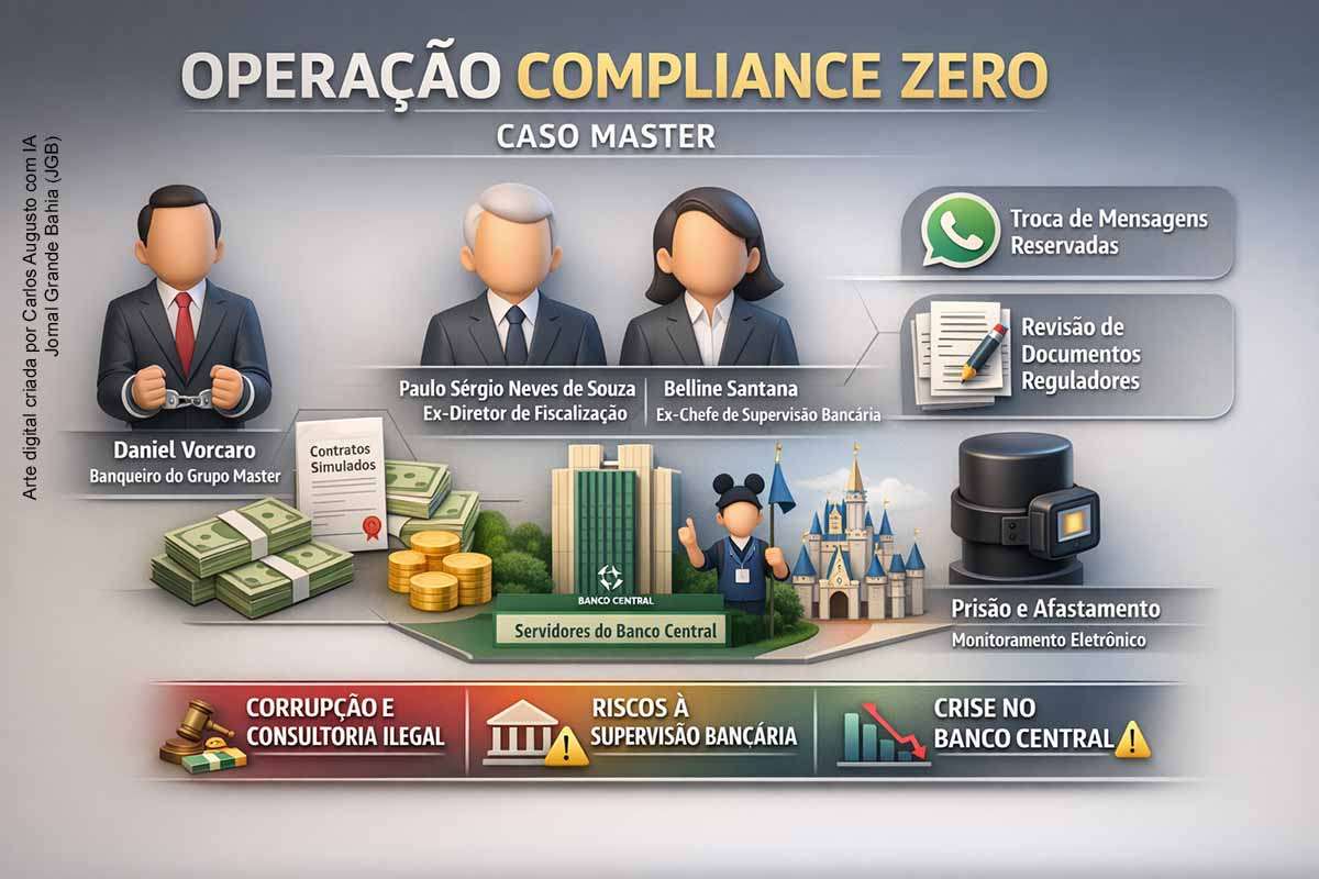 A Polícia Federal identificou indícios de corrupção envolvendo o banqueiro Daniel Vorcaro e dois servidores do Banco Central responsáveis pela supervisão bancária. A investigação aponta que os funcionários teriam atuado como consultores informais do empresário, oferecendo orientações estratégicas e revisando documentos regulatórios. O caso levou à prisão de Vorcaro e ao afastamento dos servidores, sob monitoramento eletrônico, gerando forte repercussão interna no Banco Central.