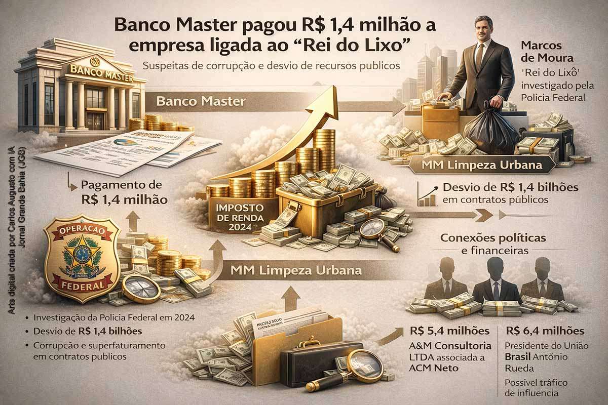 Relatório da Receita Federal revela que o Banco Master pagou R$ 1,4 milhão à empresa ligada ao empresário Marcos de Moura, investigado na Operação Overclean, que apura desvio de R$ 1,4 bilhão em recursos públicos. O caso envolve pagamentos a figuras políticas, movimentações financeiras sob análise e conexões com contratos públicos, tendo sido encaminhado ao STF devido ao envolvimento de autoridades com foro privilegiado.