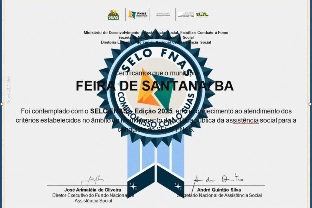 Certificação reconhece transparência, execução orçamentária e compromisso com políticas públicas do SUAS.
