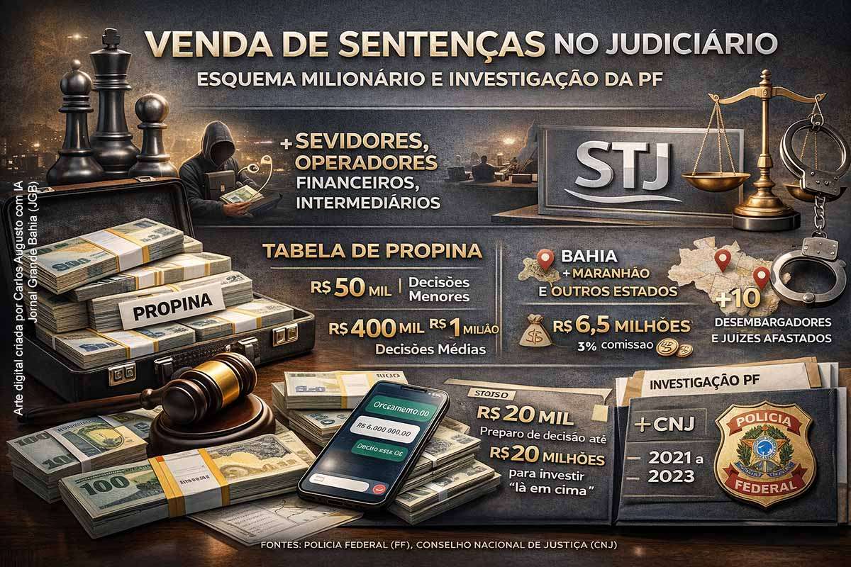Nesta segunda-feira (06/04/2026), investigações conduzidas pela Polícia Federal e acompanhadas pelo Conselho Nacional de Justiça revelam a consolidação de um esquema estruturado de venda de sentenças no Judiciário brasileiro, com atuação em diversos estados, valores que chegam a R$ 20 milhões por decisão e a participação de servidores, operadores financeiros e intermediários, evidenciando um sistema organizado de corrupção, lavagem de dinheiro e influência indevida sobre decisões judiciais.