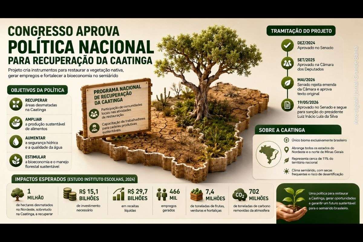 Proposta cria programa nacional de restauração do bioma, prevê geração de empregos, recuperação de áreas degradadas e incentivo à bioeconomia.