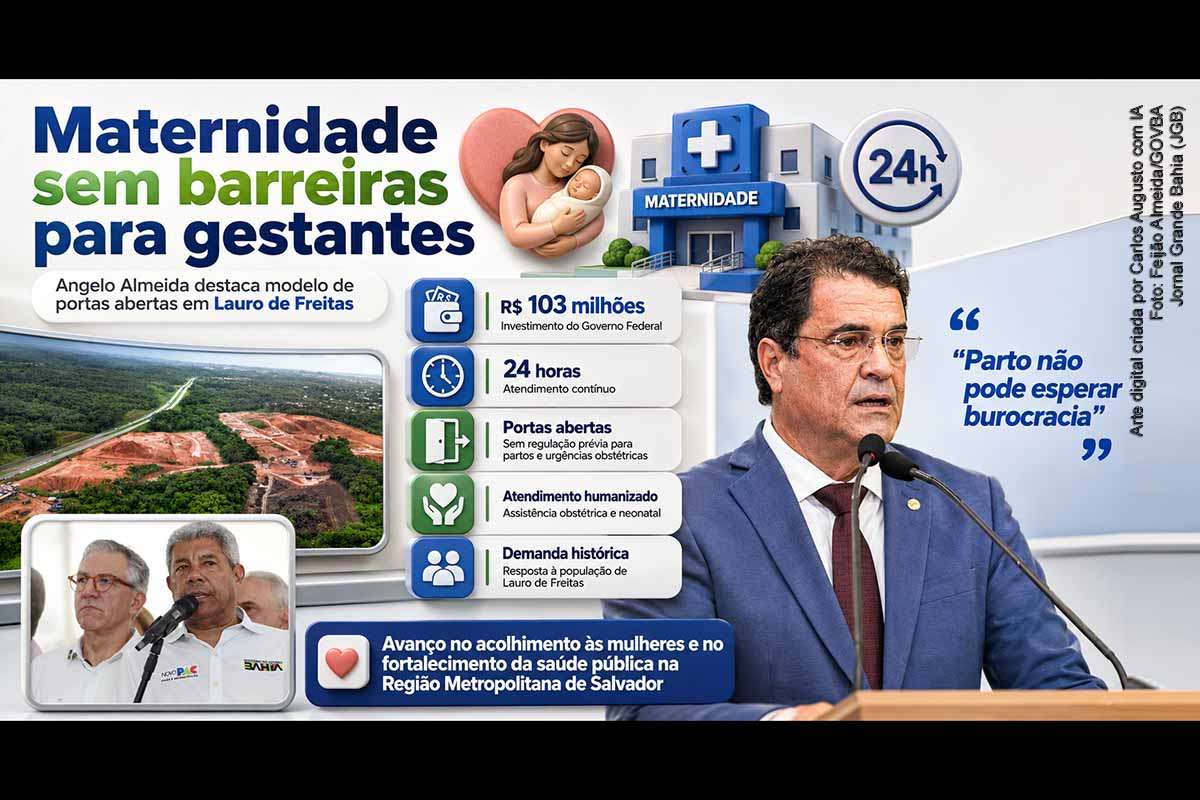 O deputado estadual Angelo Almeida (PT) defendeu, nesta quinta-feira (07/05/2026), o modelo de portas abertas da nova maternidade de Lauro de Freitas, que terá investimento de R$ 103 milhões do Governo Federal. A unidade funcionará 24 horas, sem regulação prévia para partos e urgências obstétricas. Segundo o parlamentar, a medida amplia o acesso direto, fortalece a saúde pública e garante mais segurança a mães e bebês.