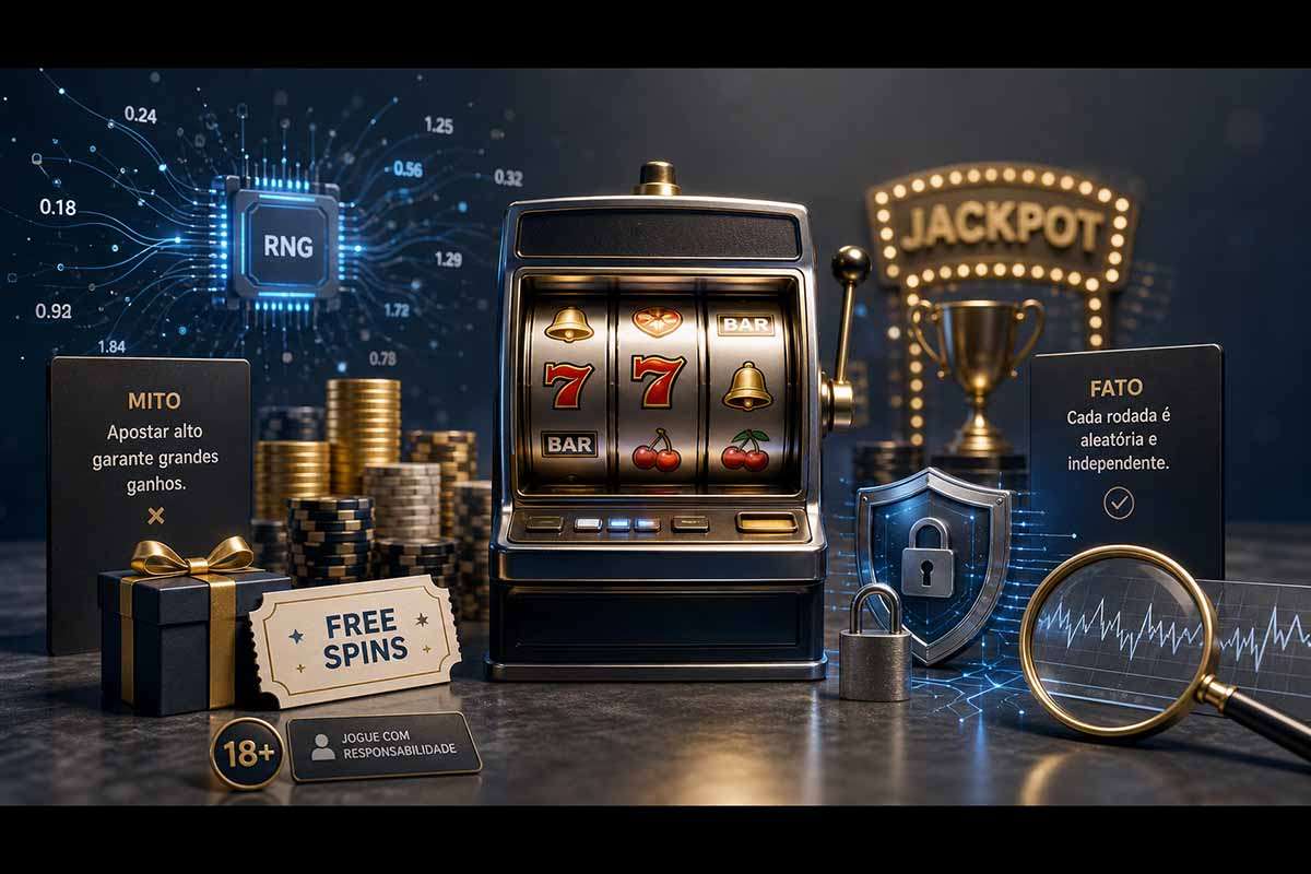 O conteúdo analisa mitos e fatos sobre os jogos de slots online, destacando que cada rodada é determinada por Geradores de Números Aleatórios, sem influência de resultados anteriores, horários ou padrões identificáveis. A reportagem explica que apostas mais altas não aumentam necessariamente as chances de acionar bônus, que rodadas grátis podem gerar ganhos sujeitos a regras promocionais e que jackpots existem, mas têm baixa probabilidade. O foco central é a cautela.