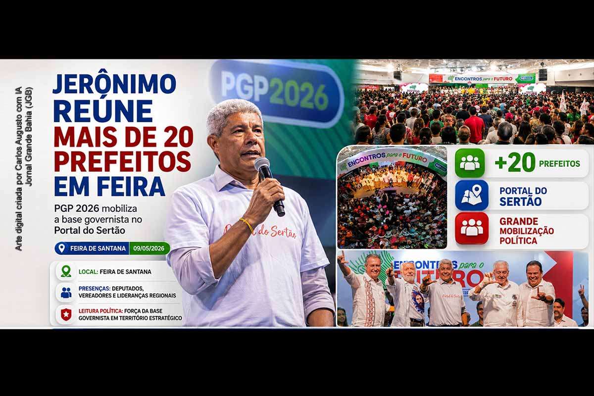 Jerônimo Rodrigues reuniu mais de 20 prefeitos, deputados e lideranças políticas em Feira de Santana durante agenda do PGP 2026 no Portal do Sertão. O evento ocorreu em território administrado por José Ronaldo, aliado de ACM Neto, e foi interpretado como demonstração de força da base governista. A plenária combinou escuta popular, articulação regional, presença parlamentar e sinalização política para a disputa estadual de 2026.