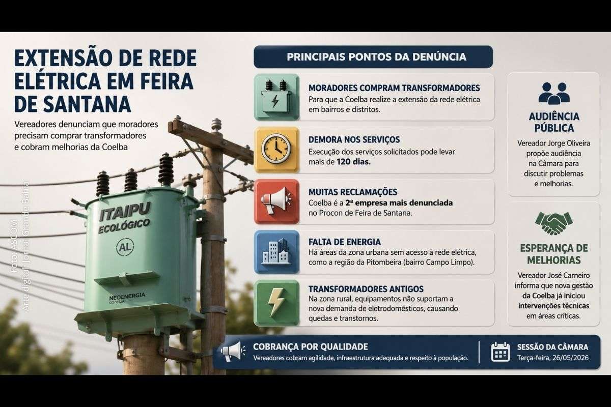Parlamentares relatam demora da Coelba em serviços de ampliação da rede elétrica e cobram melhorias no abastecimento urbano e rural.