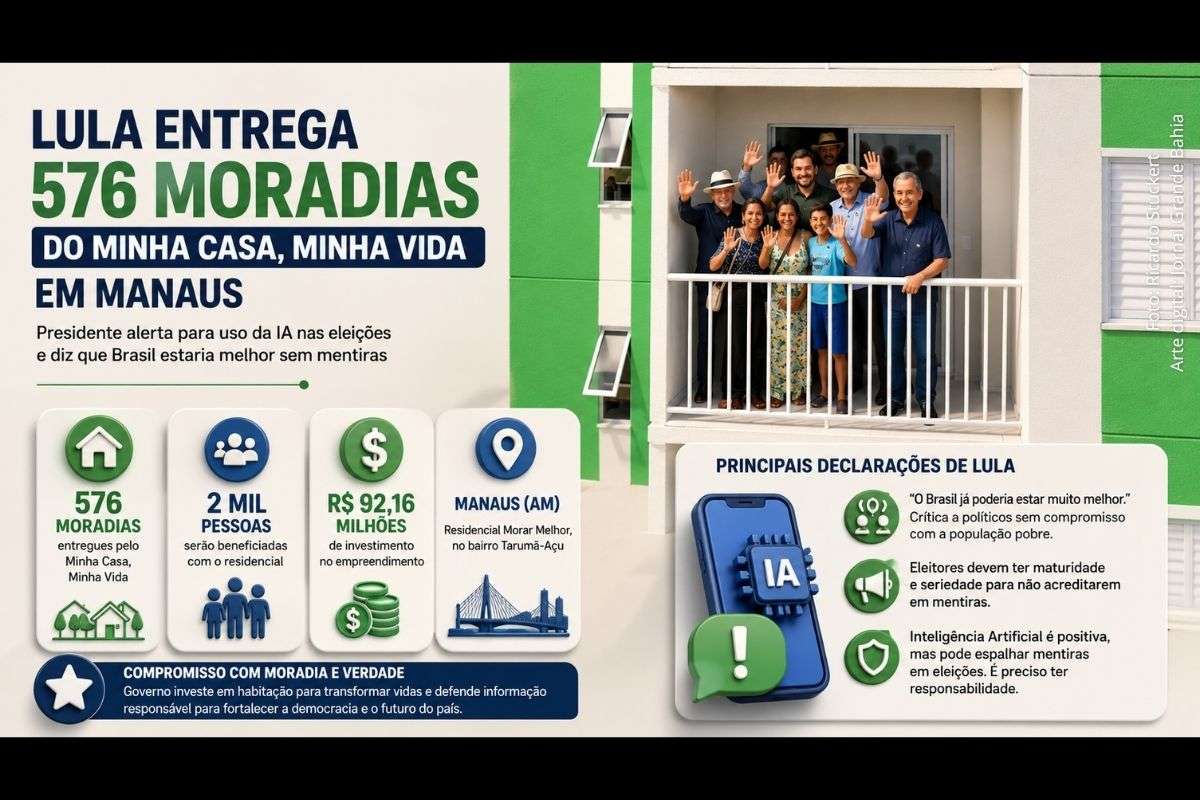 Presidente entregou 576 moradias do Minha Casa, Minha Vida em Manaus e defendeu responsabilidade no uso da inteligência artificial durante eleições.