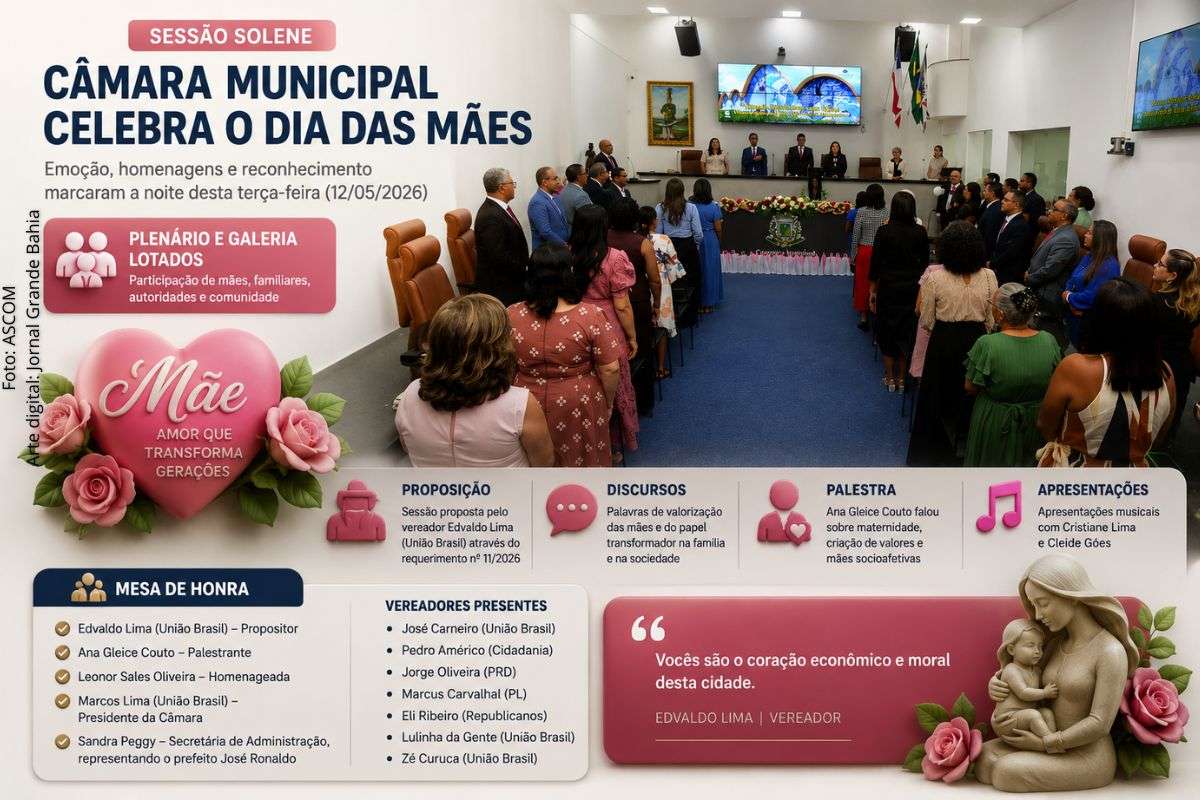 Evento realizado na terça-feira (12/05/2026) contou com homenagens, apresentações musicais e participação de autoridades municipais.