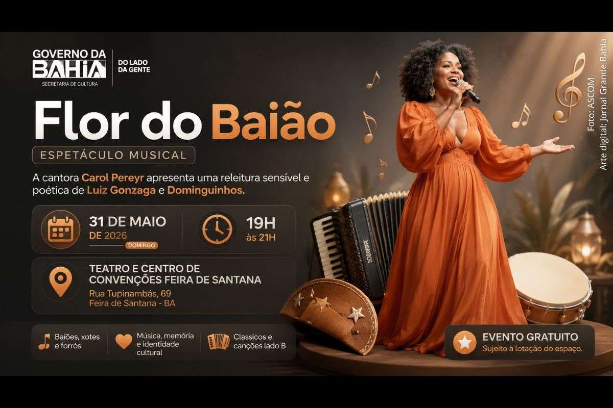 Espetáculo musical com a cantora Carol Pereyr será realizado no Teatro do Centro de Convenções de Feira de Santana com repertório voltado ao baião, xote e forró.