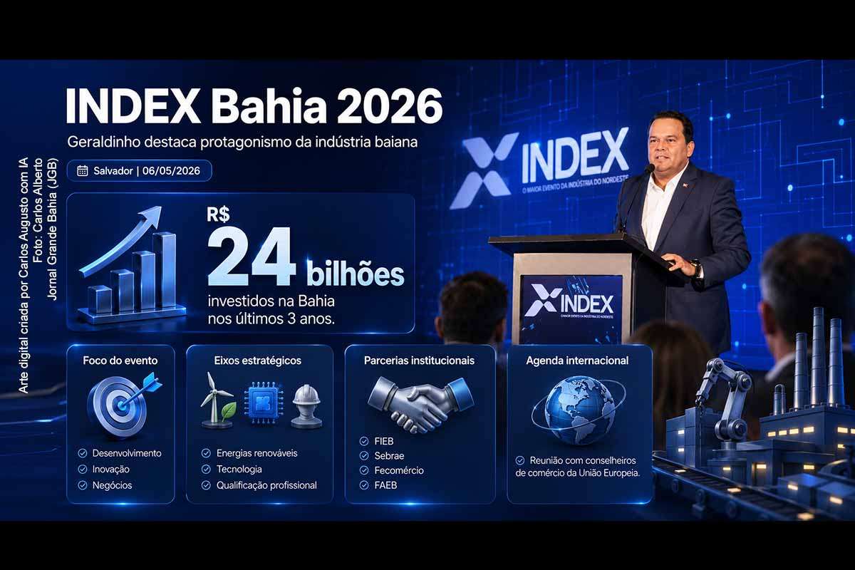 O vice-governador Geraldinho abriu o INDEX Bahia 2026, em Salvador, representando o governador Jerônimo Rodrigues, e destacou o protagonismo da indústria baiana, os mais de R$ 24 bilhões investidos no estado nos últimos três anos e a importância da inovação, sustentabilidade e qualificação profissional. O evento reúne setor produtivo, instituições econômicas e investidores, além de incluir agenda com representantes da União Europeia.