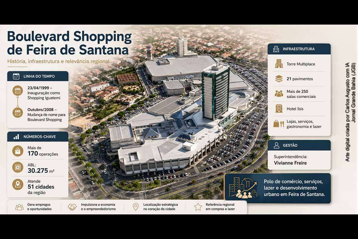 Inaugurado em 23 de abril de 1999 como Shopping Iguatemi, o atual Boulevard Shopping de Feira de Santana mudou de nome em outubro de 2008 e tornou-se referência regional em comércio, lazer, serviços e infraestrutura multiuso. Associado historicamente a Edson Piaggio e integrado ao portfólio da ALLOS, o empreendimento reúne mais de 170 operações, torre empresarial, hotel e serviços que impactam a economia urbana.