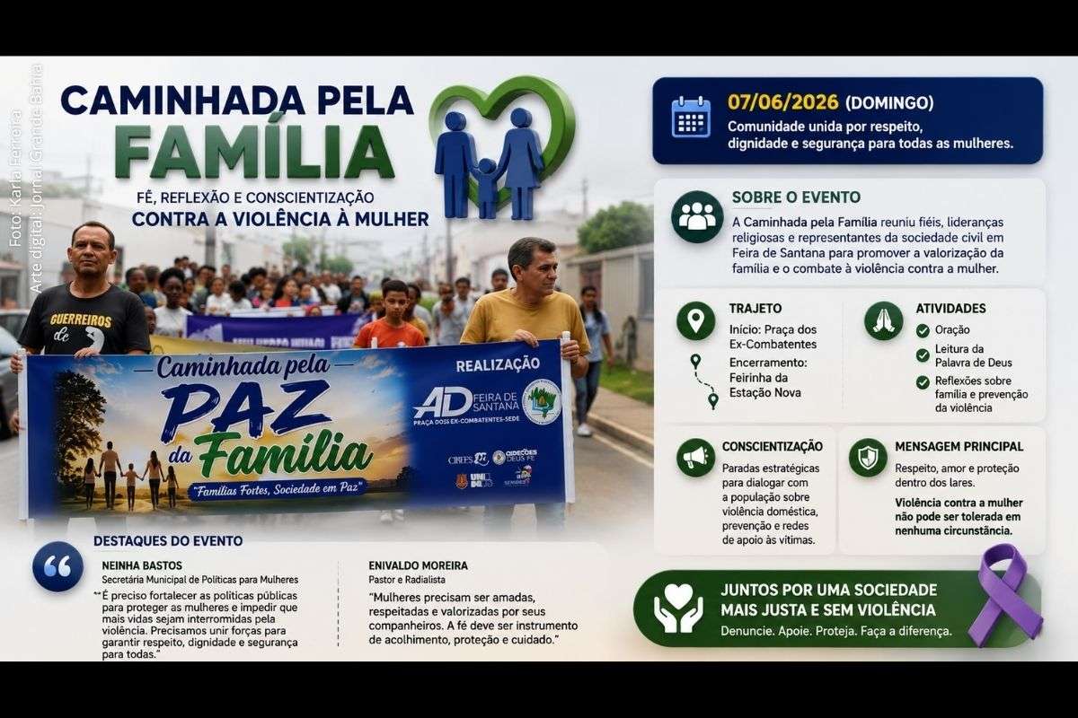 Evento reuniu fiéis, lideranças religiosas e representantes do poder público em ações de conscientização sobre violência doméstica e fortalecimento da família.