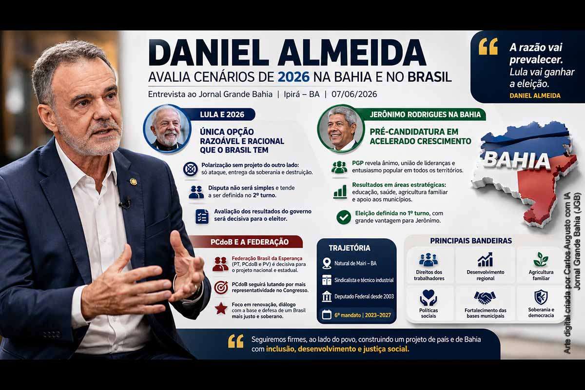 Daniel Almeida concedeu entrevista a Carlos Augusto, editor do Jornal Grande Bahia, durante etapa do PGP 2026 em Ipirá.