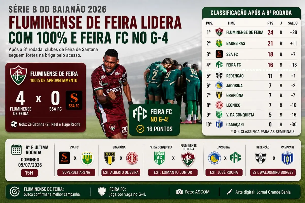 Clubes de Feira de Santana ocupam posições estratégicas na tabela após a 8ª rodada e chegam à fase decisiva com chances de avançar às semifinais da competição.