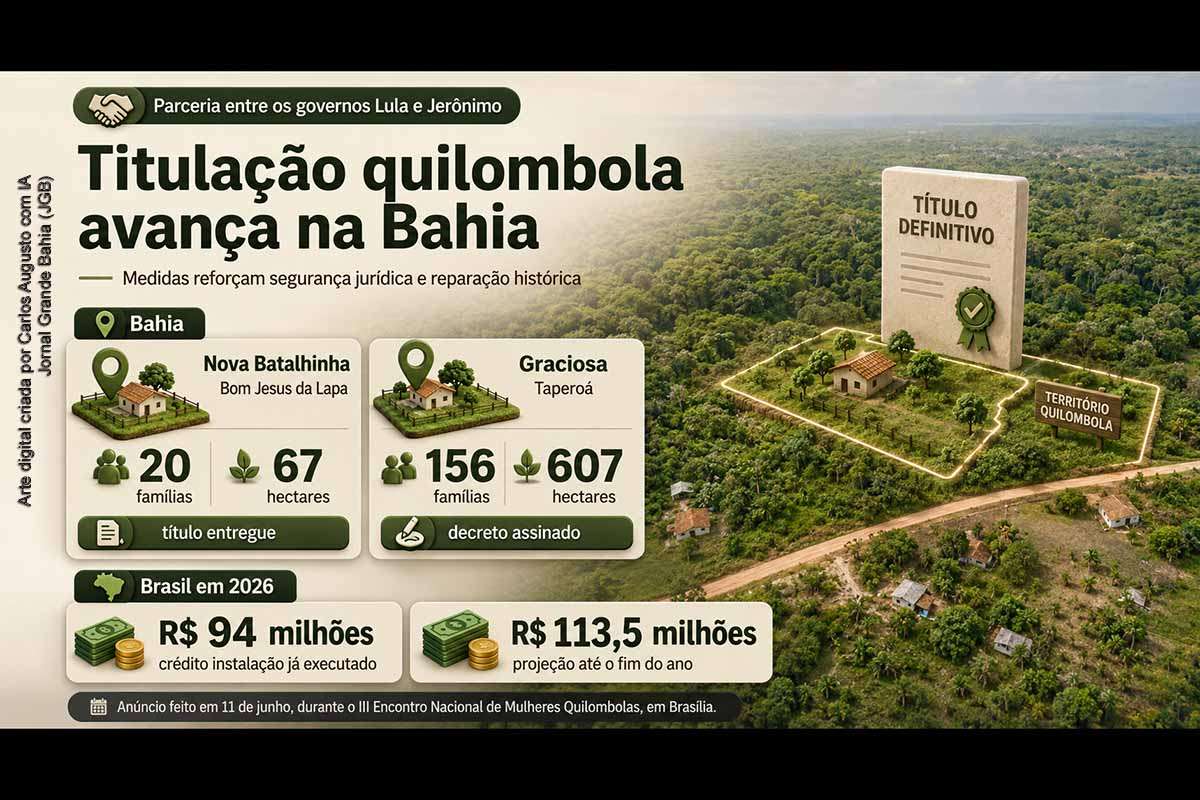 Governo Federal entrega título à comunidade Nova Batalhinha e assina decreto para Graciosa, ampliando a regularização fundiária quilombola na Bahia.