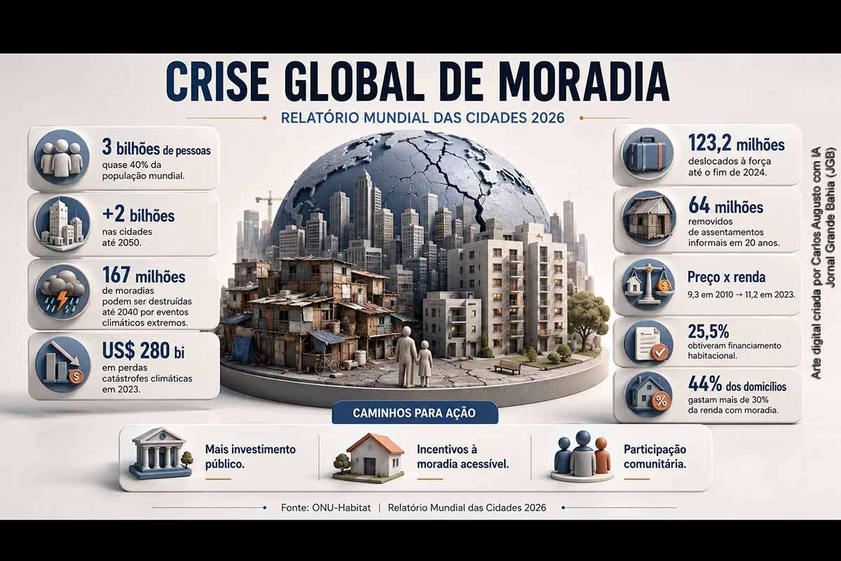 Relatório da ONU aponta que cerca de 3 bilhões de pessoas enfrentam crise de moradia no mundo e defende novo pacto entre governos, setor privado e comunidades.