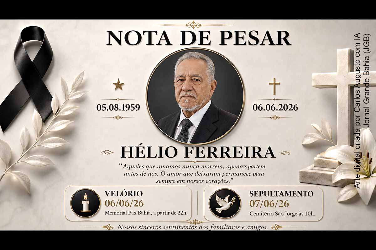 A Prefeitura de Feira de Santana lamentou a morte do radialista Hélio Ferreira Rios, ocorrida no sábado (06/06/2026), aos 66 anos. Com passagens pelas rádios Sociedade, Subaé, Povo, Band e Portal da Feira, o comunicador também atuou como redator, operador de áudio e disc-jóquei. O prefeito José Ronaldo e o secretário Joilton Freitas destacaram sua contribuição para a comunicação feirense.