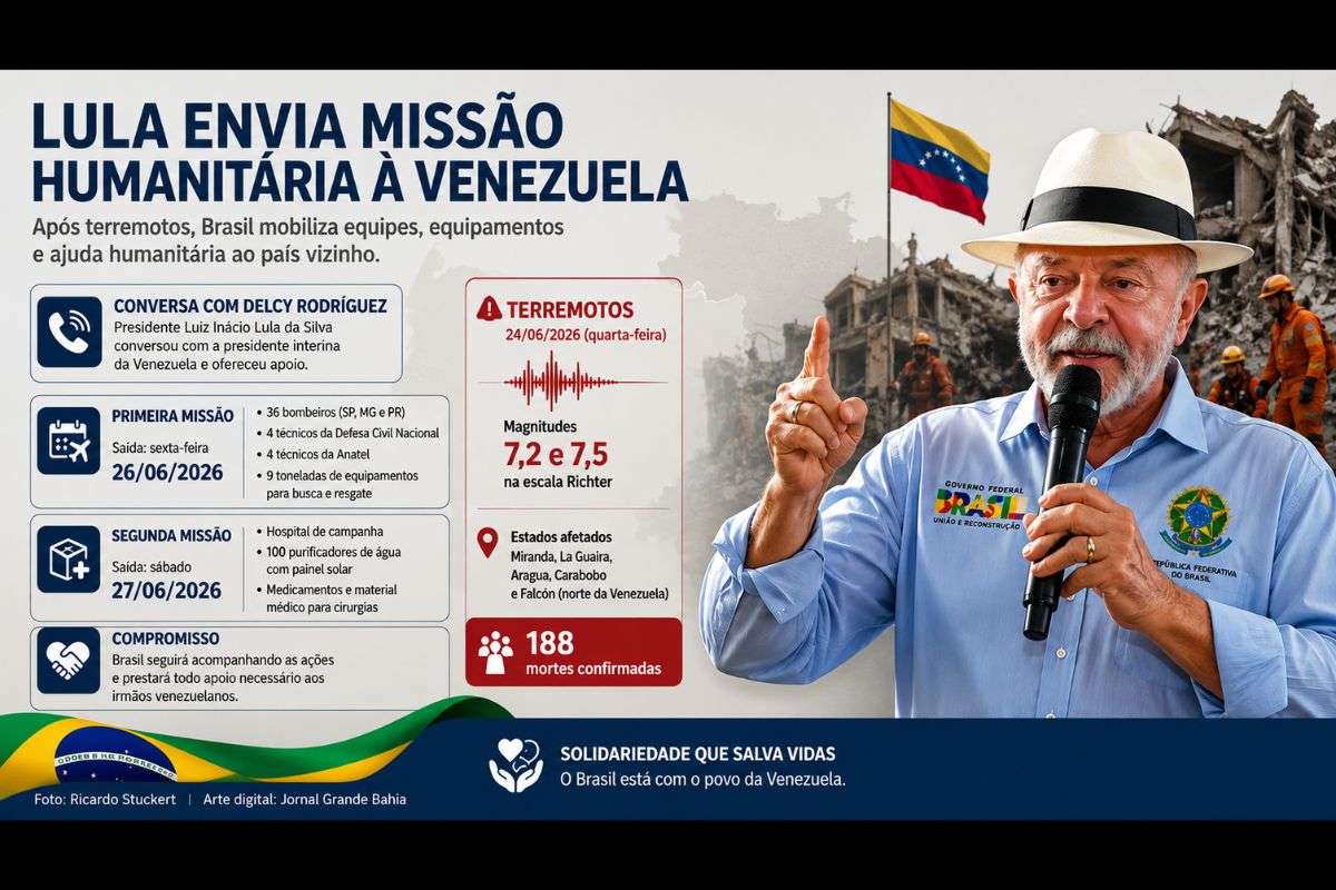 Presidente informou que conversou com Delcy Rodríguez e confirmou o envio de equipes de busca, resgate e assistência humanitária ao país afetado por terremotos de magnitudes 7,2 e 7,5.