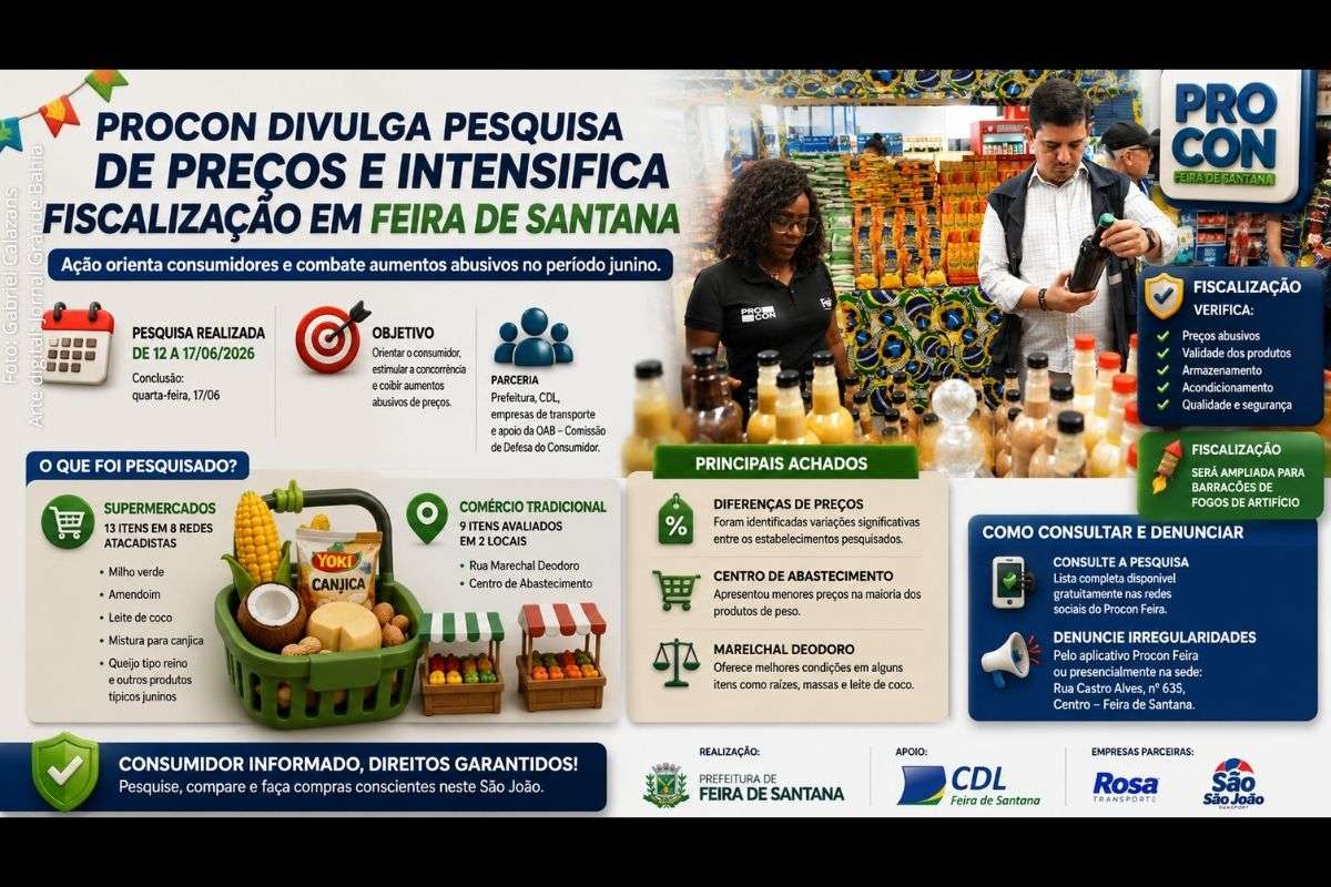 Levantamento identificou variações nos preços de itens típicos do São João e reforçou ações de fiscalização para proteger os consumidores durante o período junino.