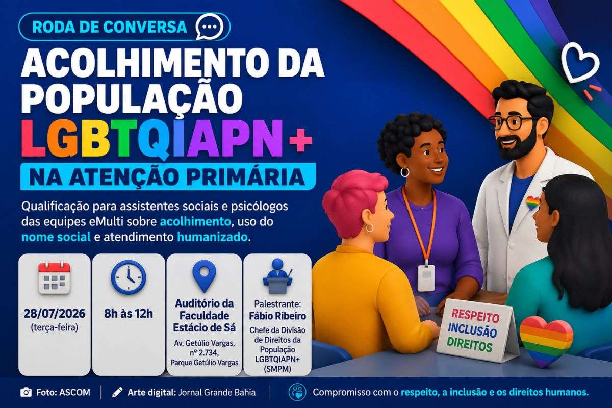 Roda de conversa será realizada no dia 28 com assistentes sociais e psicólogos das equipes eMulti para discutir atendimento humanizado, uso do nome social e respeito aos direitos da população LGBTQIAPN+.