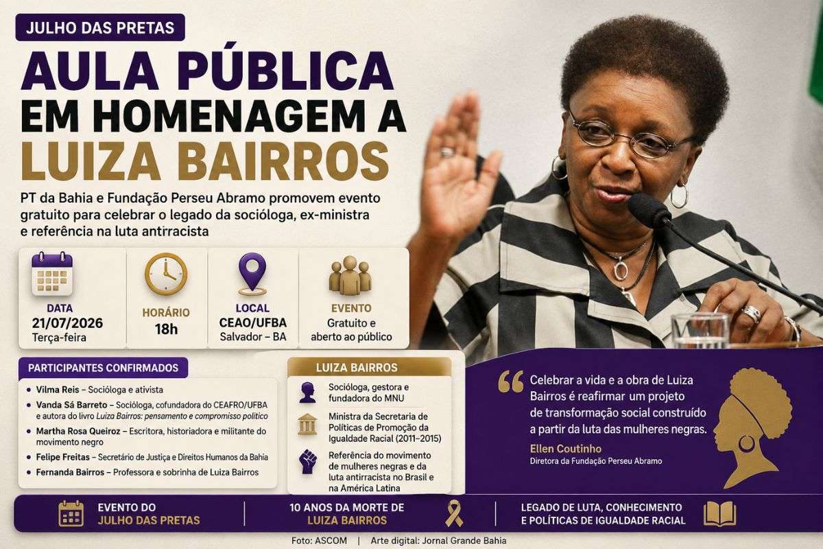 Atividade gratuita será realizada no CEAO/UFBA, em Salvador, e reunirá pesquisadoras, ativistas e representantes do poder público para discutir o legado político e intelectual de Luiza Bairros.