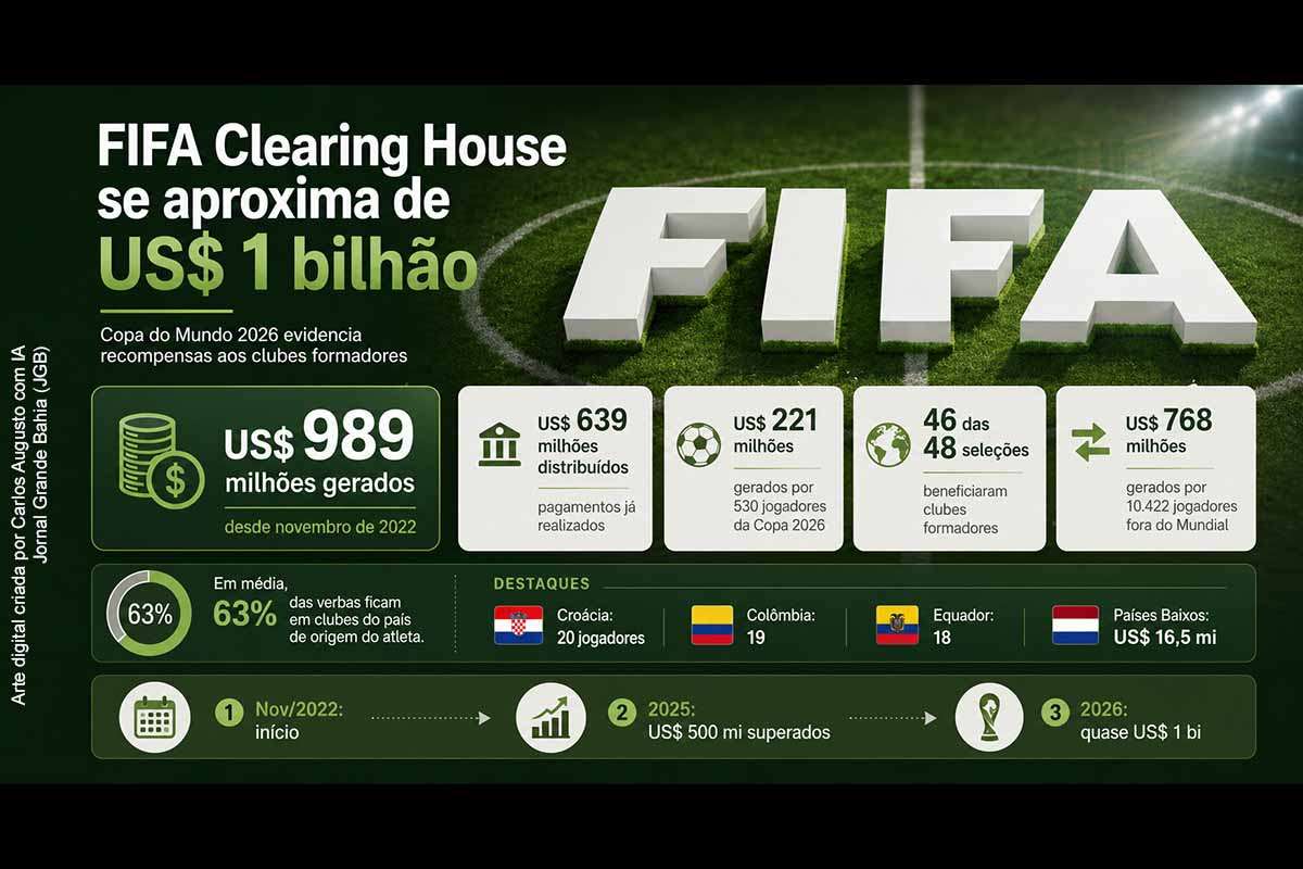 A FIFA Clearing House se aproxima de US$ 1 bilhão em recompensas geradas desde novembro de 2022. As transferências de 530 jogadores da Copa do Mundo de 2026 produziram US$ 221 milhões, beneficiando clubes ligados a 46 seleções. Outros US$ 768 milhões vieram de 10.422 atletas fora do torneio. Mais de US$ 639 milhões já foram distribuídos aos clubes responsáveis pela formação de jogadores.