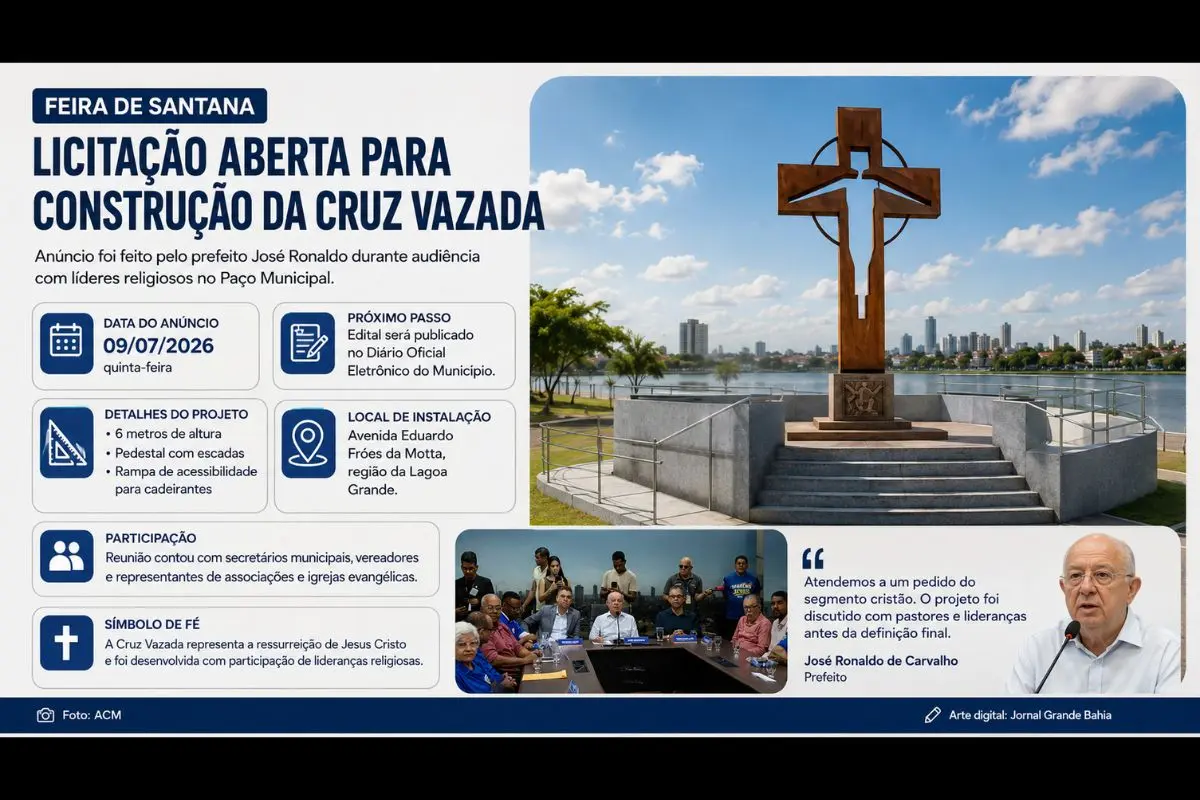 Projeto prevê monumento de seis metros de altura na Avenida Eduardo Fróes da Motta e será executado após processo de licitação pública.