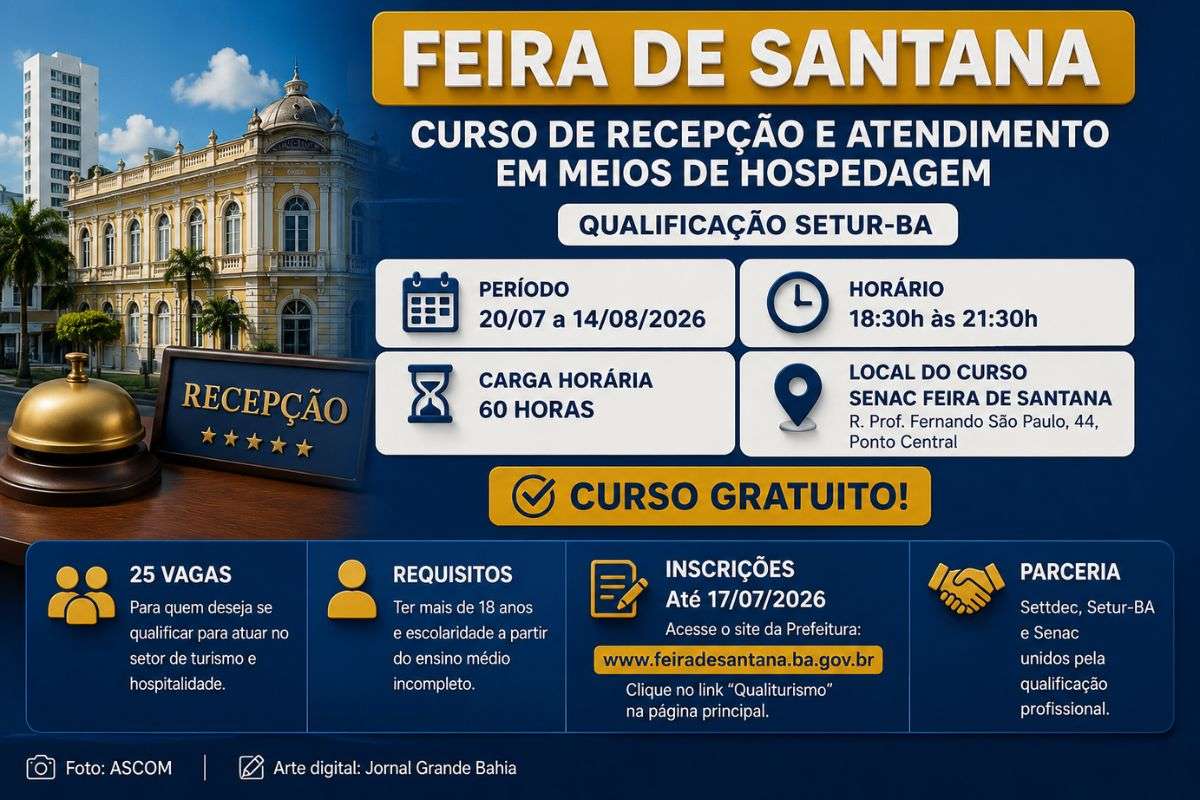 Capacitação oferece 25 vagas, será realizada em parceria com a Setur-BA e o Senac e busca qualificar profissionais para o setor de turismo e hospitalidade.