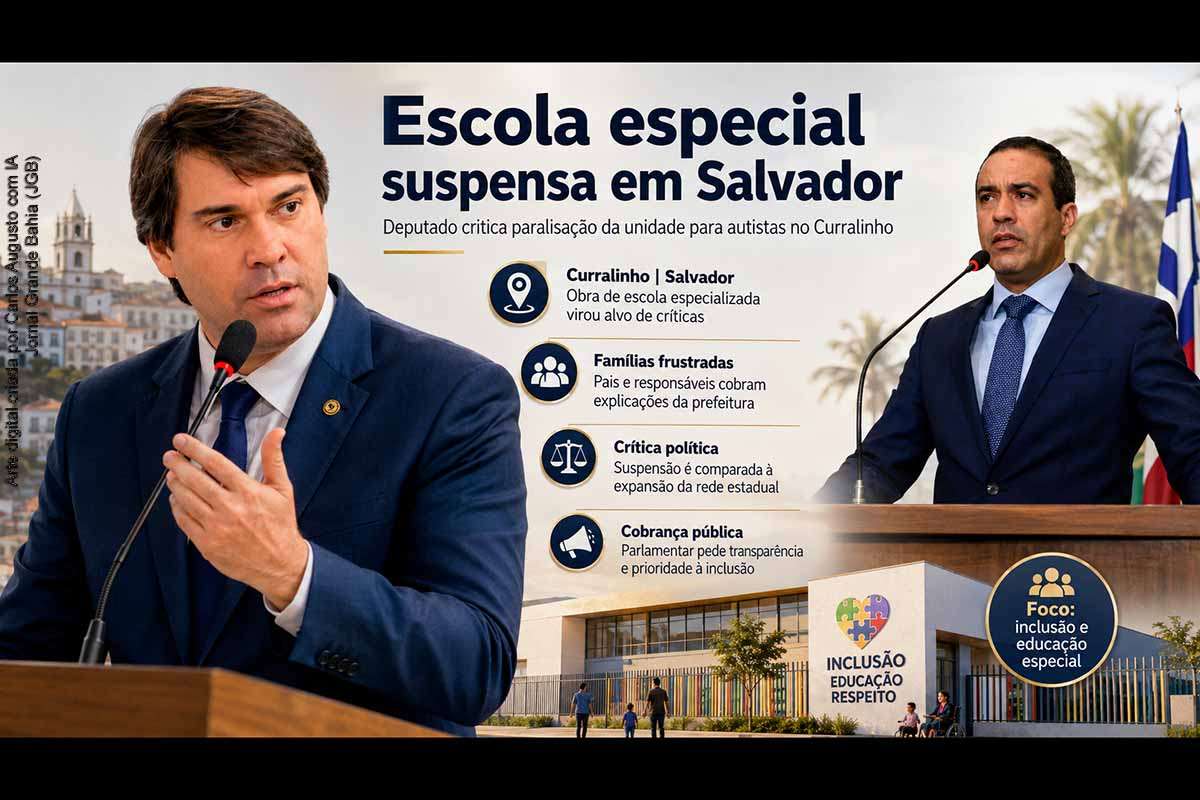 O deputado estadual Niltinho criticou a suspensão da Escola Municipal do Curralinho, em Salvador, prevista para atender crianças e jovens autistas, e cobrou explicações da gestão Bruno Reis. O parlamentar comparou o caso à ampliação da rede estadual conduzida por Jerônimo Rodrigues. A Prefeitura afirma que a rescisão contratual não significa abandono e que nova licitação prevê conclusão da obra em até cinco meses.