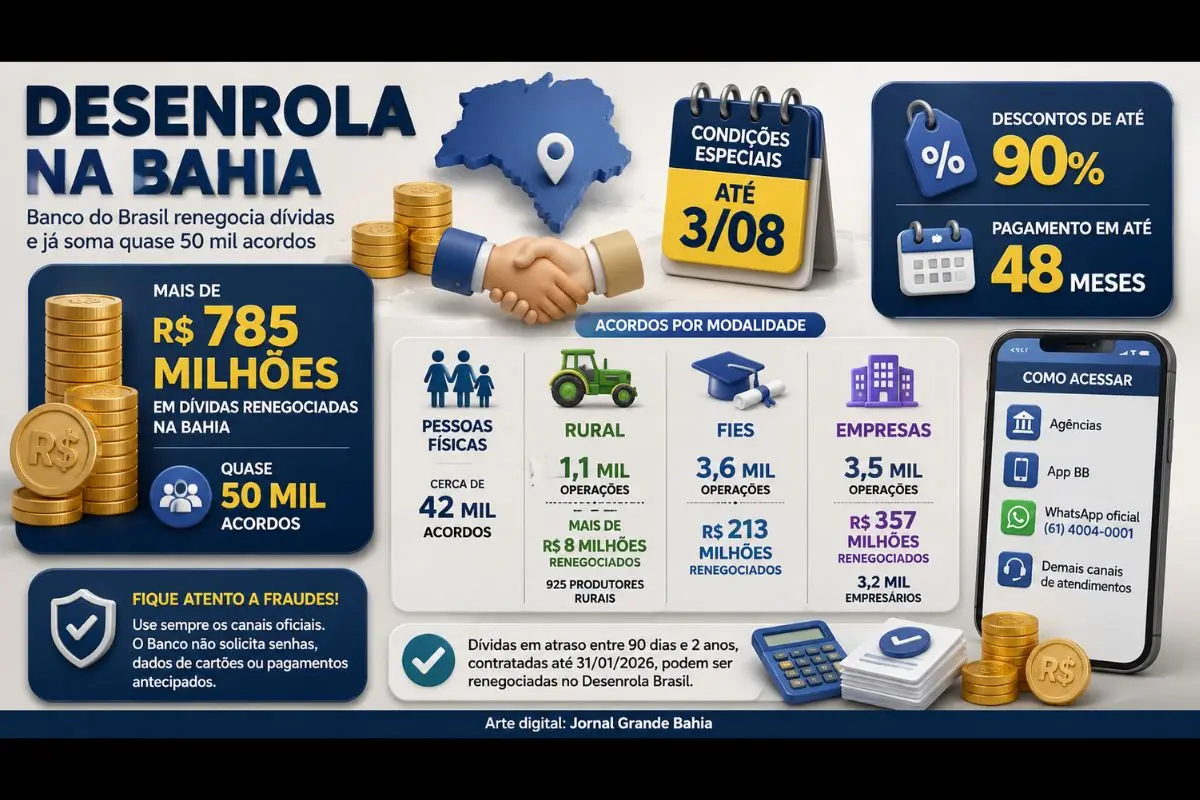 Programa reúne quase 50 mil acordos na Bahia e oferece descontos de até 90% e parcelamento em até 48 meses para renegociação de dívidas.