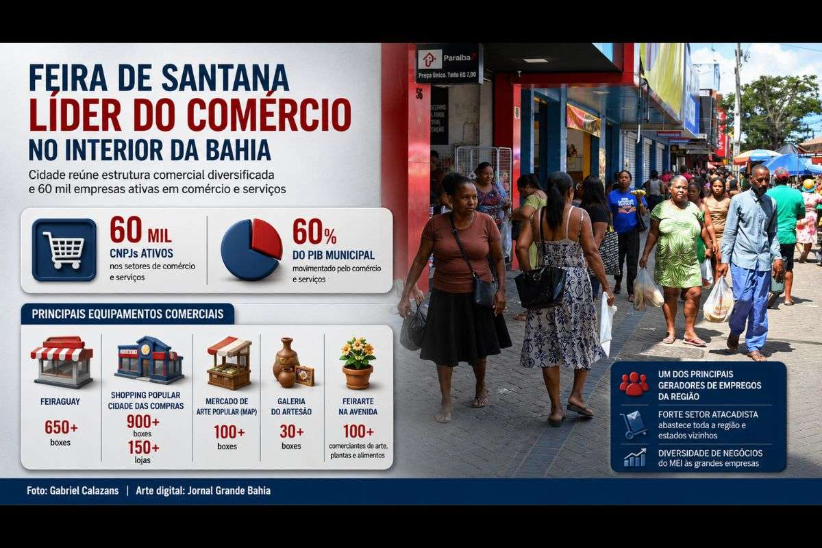 Município concentra ampla rede de comércio e serviços, equipamentos públicos e privados e participação expressiva do setor na economia local.