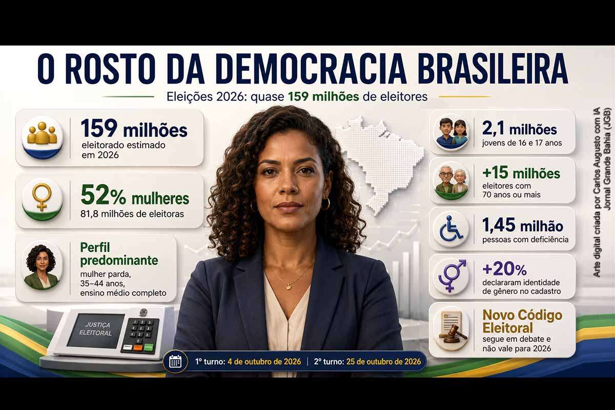 O Brasil se aproxima de 159 milhões de eleitores nas Eleições 2026, maior contingente de sua história. Mulheres formam a maioria, enquanto pessoas pardas e cidadãos com ensino médio completo predominam entre os registros declarados. O levantamento aponta avanços em inclusão, baixa identificação com polos ideológicos e desigualdade na representação política. O novo Código Eleitoral permanece no Senado e, devido à anualidade, não será aplicado ao pleito deste ano.