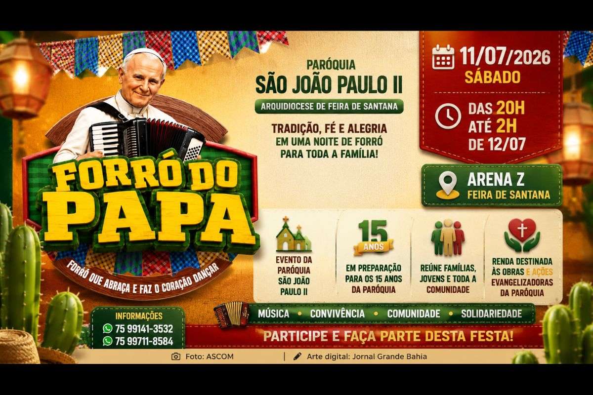 Evento acontece na Arena Z, no dia 11 de julho, e integra as celebrações que antecedem os 15 anos da Paróquia São João Paulo II, na Arquidiocese de Feira de Santana.