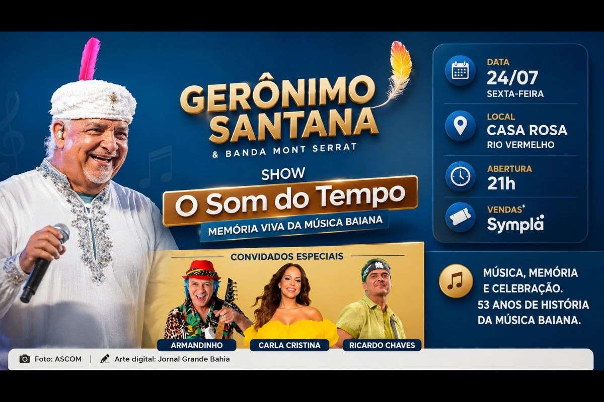 Show será realizado no dia 24 de julho, no Rio Vermelho, com participações de Carla Cristina, Armandinho Macêdo e Ricardo Chaves.