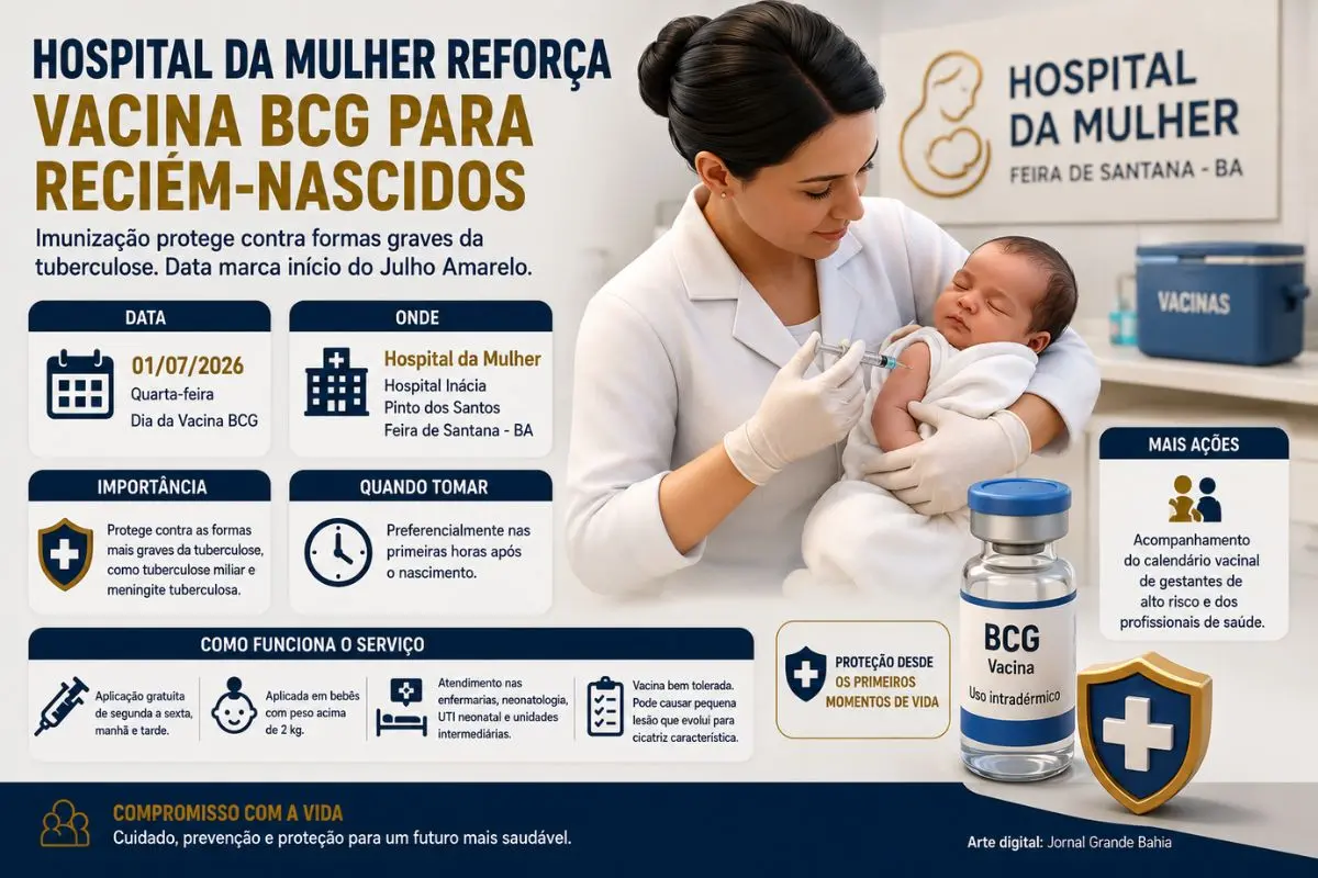 Hospital Inácia Pinto dos Santos intensifica orientações sobre a importância da imunização ao marcar o Dia da Vacina BCG e o início da campanha Julho Amarelo.