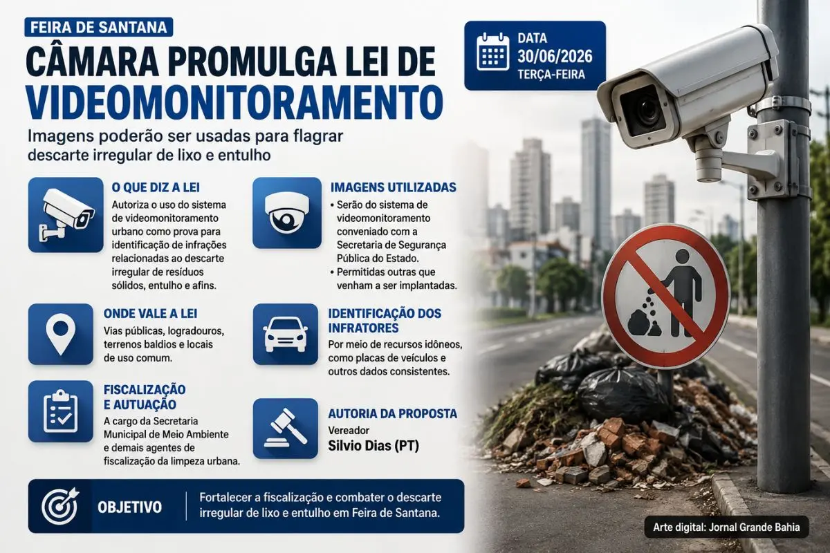 Nova legislação autoriza a utilização de imagens do sistema de videomonitoramento urbano como prova para identificação de infrações relacionadas ao descarte irregular de resíduos sólidos.