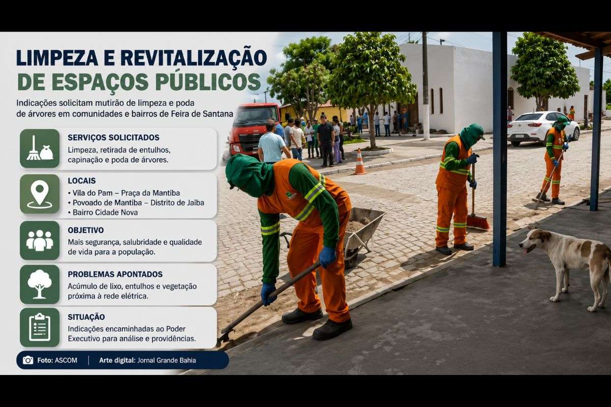 Indicações apresentadas na Câmara Municipal pedem mutirões de limpeza e manutenção na Vila do Pam, povoado de Mantiba e bairro Cidade Nova.