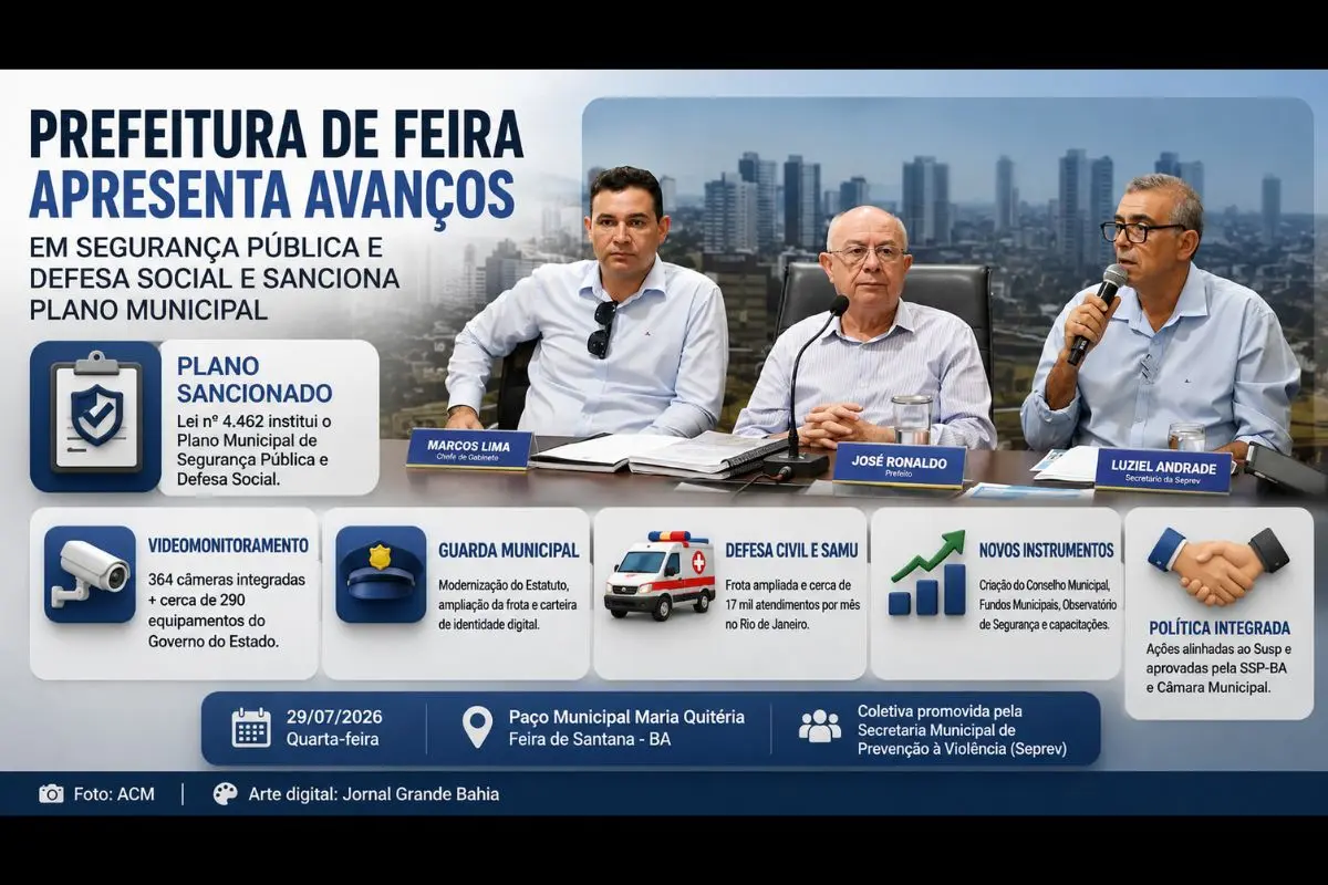 Município oficializa Plano Municipal de Segurança Pública e Defesa Social, amplia sistema de videomonitoramento e apresenta novas medidas para prevenção da violência.