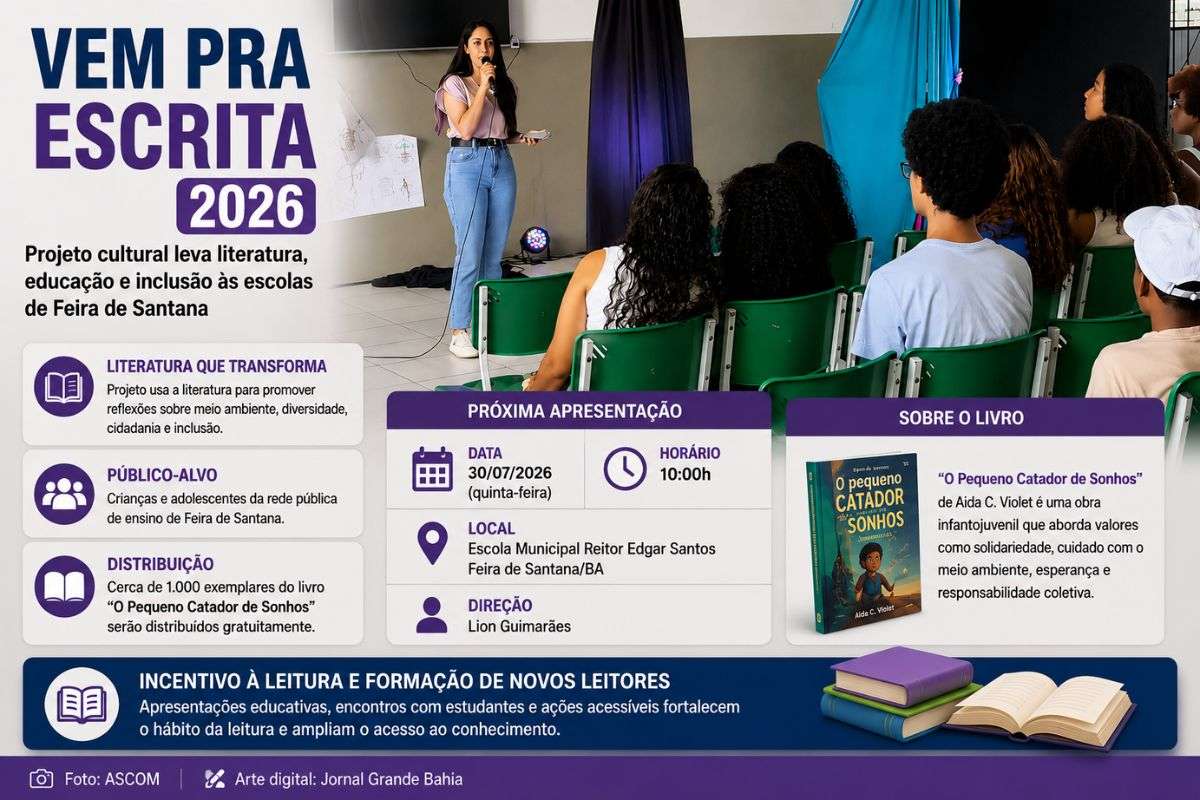 Iniciativa cultural contempla apresentações educativas, distribuição gratuita de livros e atividades voltadas à formação de leitores na rede pública de ensino.