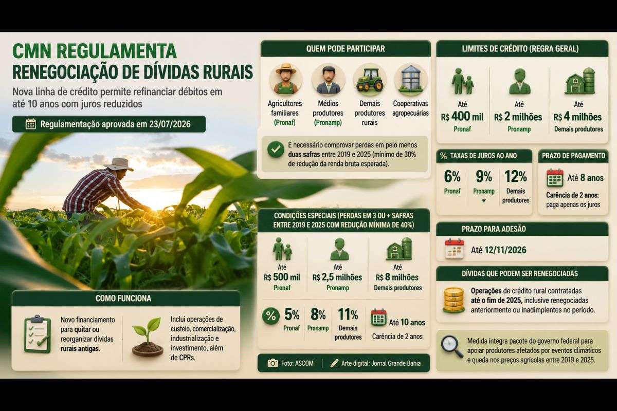 Nova linha de crédito beneficia agricultores familiares, médios produtores, cooperativas e demais produtores rurais afetados por perdas entre 2019 e 2025.