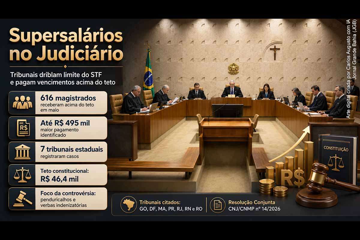 Reportagem da Folha, repercutida pela Sputnik Brasil, aponta que 616 magistrados receberam pagamentos acima do teto em maio, com valor máximo de R$ 495 mil. O caso envolve tribunais estaduais, STF, CNJ e CNMP, em meio à disputa sobre penduricalhos, Resolução Conjunta nº 14/2026 e limites de verbas indenizatórias. A fiscalização e a lei nacional pendente definirão os próximos desdobramentos.