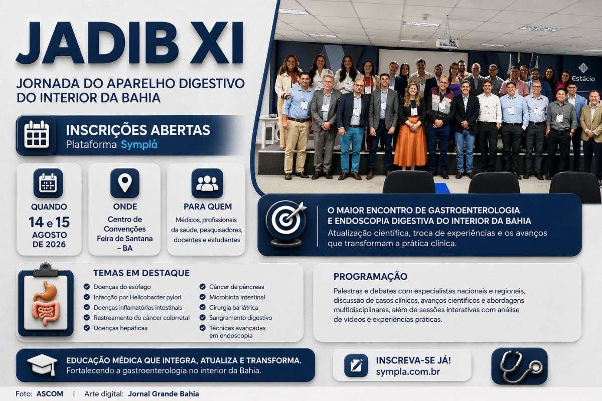 Evento promovido pela SOBED Bahia terá programação científica sobre gastroenterologia, endoscopia digestiva e doenças do aparelho digestivo no Centro de Convenções de Feira de Santana.
