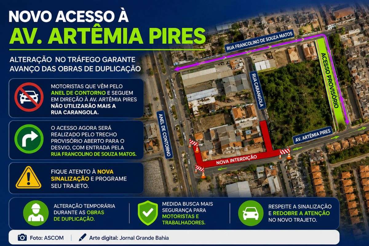Nova rota provisória passa pela Rua Francolino de Souza Matos e substitui o acesso pela Rua Carangola durante a execução da obra.