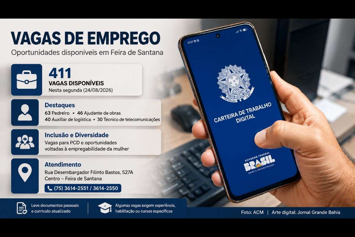 Casa do Trabalhador reúne oportunidades para construção civil, logística, comércio, indústria, telecomunicações e serviços nesta segunda-feira (24/08/2026).