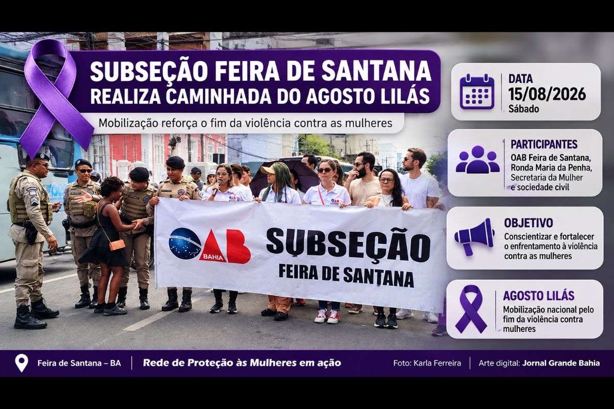 Mobilização percorreu ruas do centro da cidade e reuniu OAB, Ronda Maria da Penha, Secretaria da Mulher e representantes da sociedade civil.