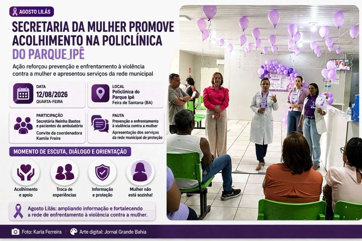 Ação realizada em Feira de Santana abordou prevenção e enfrentamento à violência contra a mulher e apresentou serviços da rede municipal de proteção.