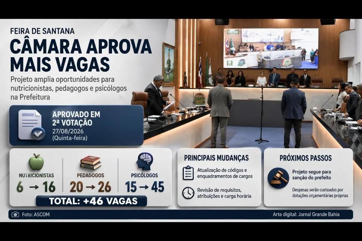 Projeto do Executivo amplia 46 vagas e também altera códigos, enquadramentos e estrutura de cargos da Administração Municipal.