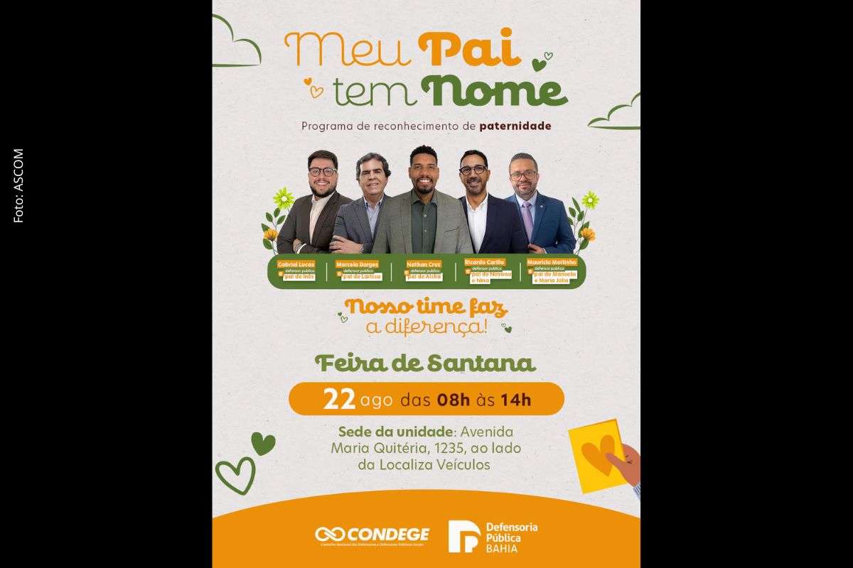 Ação ocorre neste sábado (22/08/2026), das 8h às 14h, com serviços gratuitos para reconhecimento de paternidade biológica e socioafetiva.