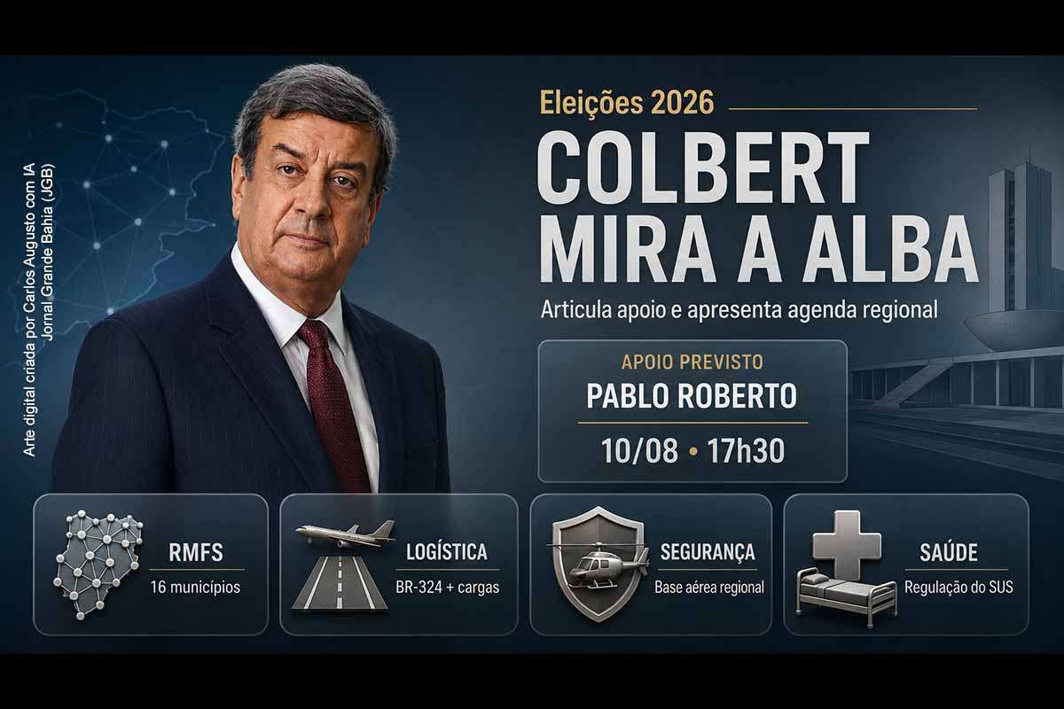 Colbert Martins afirmou que Pablo Roberto deverá formalizar apoio à sua candidatura a deputado estadual e apresentou uma agenda para Feira de Santana baseada em integração metropolitana, recuperação da BR-324, aeroporto de cargas, segurança pública e mudanças na regulação da saúde. A força eleitoral da aliança dependerá da adesão das lideranças, da posição de José Ronaldo, do registro na Justiça Eleitoral e do detalhamento técnico e orçamentário das propostas.