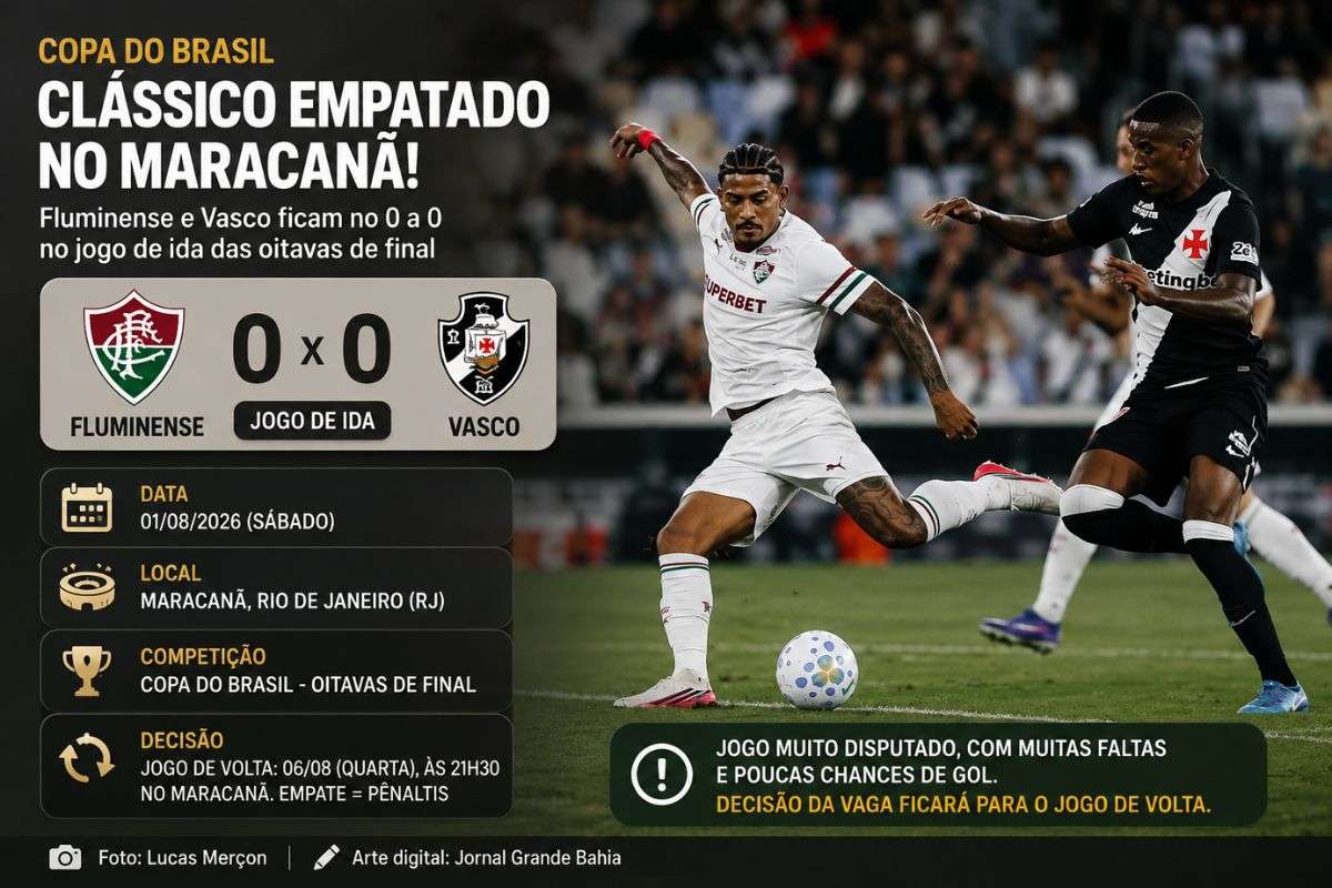 Clássico disputado no sábado (01/08/2026), no Maracanã, terminou em 0 a 0 e manteve aberta a disputa por uma vaga nas quartas de final da Copa do Brasil.